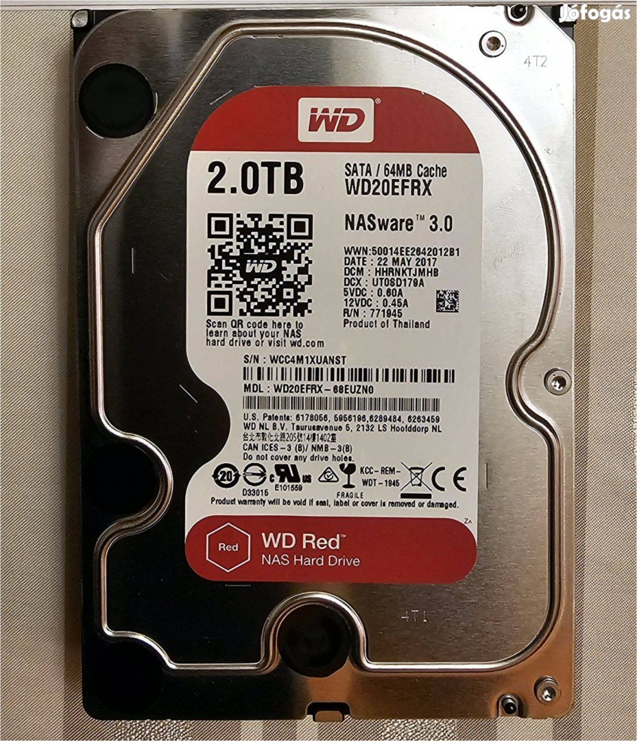 Eladó: 1 db Western Digital HDD (WD20Efrx) NAS merevlemez!