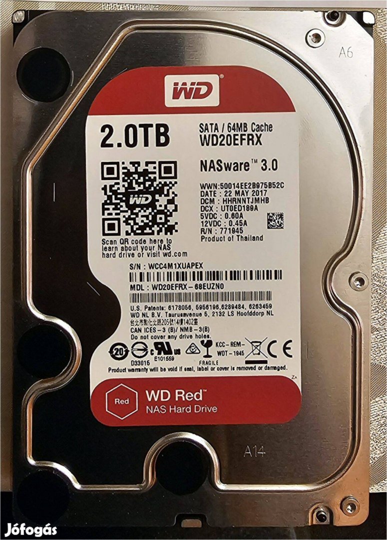 Eladó: 1 db Western Digital (WD20Efrx) NAS HDD merevlemez