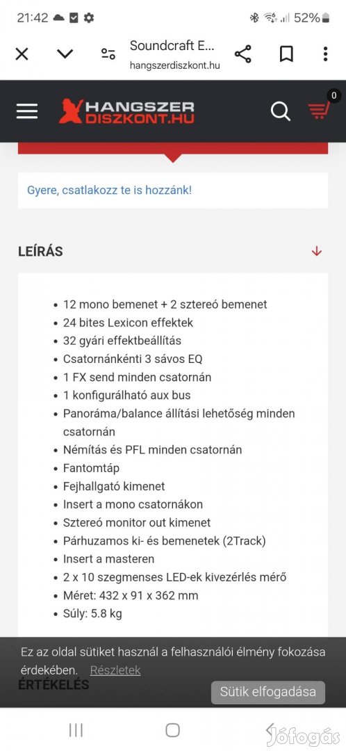 Eladó aktív hangfalpár és egy 12 csatornás keverő.