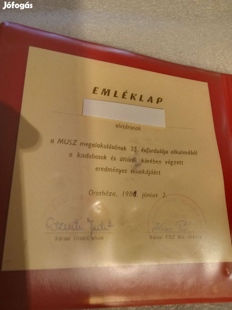 Eladó az úttörő mozgalomert acél plaket