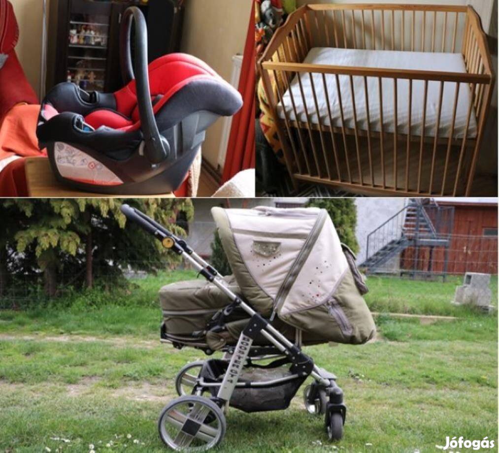 Eladó babaholmik csomagban kiságy, babakocsi, babahordozó,
