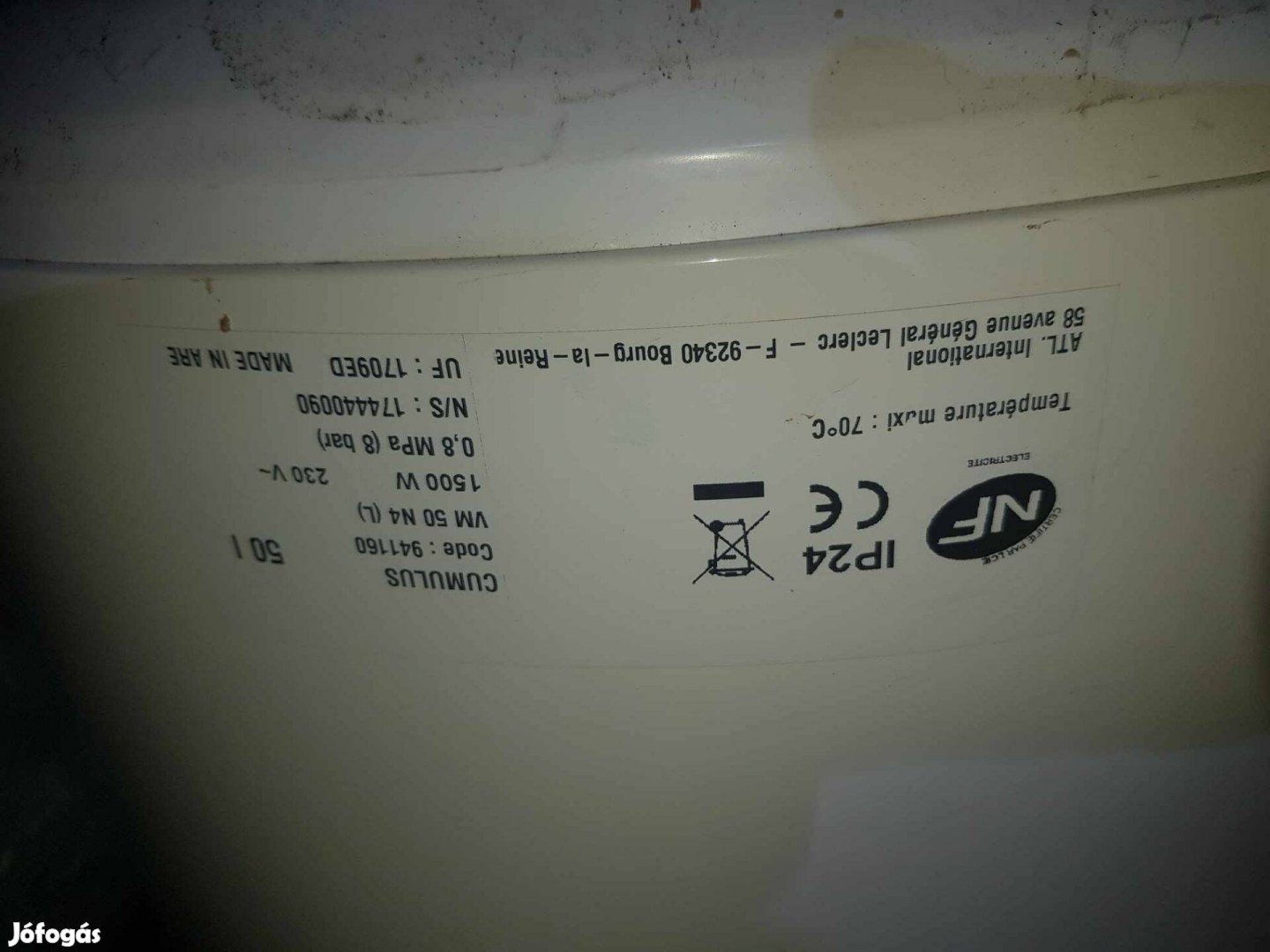 Eladó bontott Cumulus bojler fűtőbetét cekász