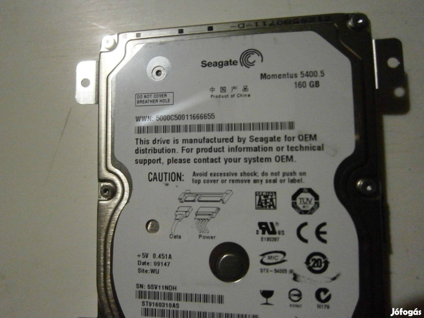 Eladó egy 2,5"-os 160GB-os Seagate notebook merevlemez (HDD)