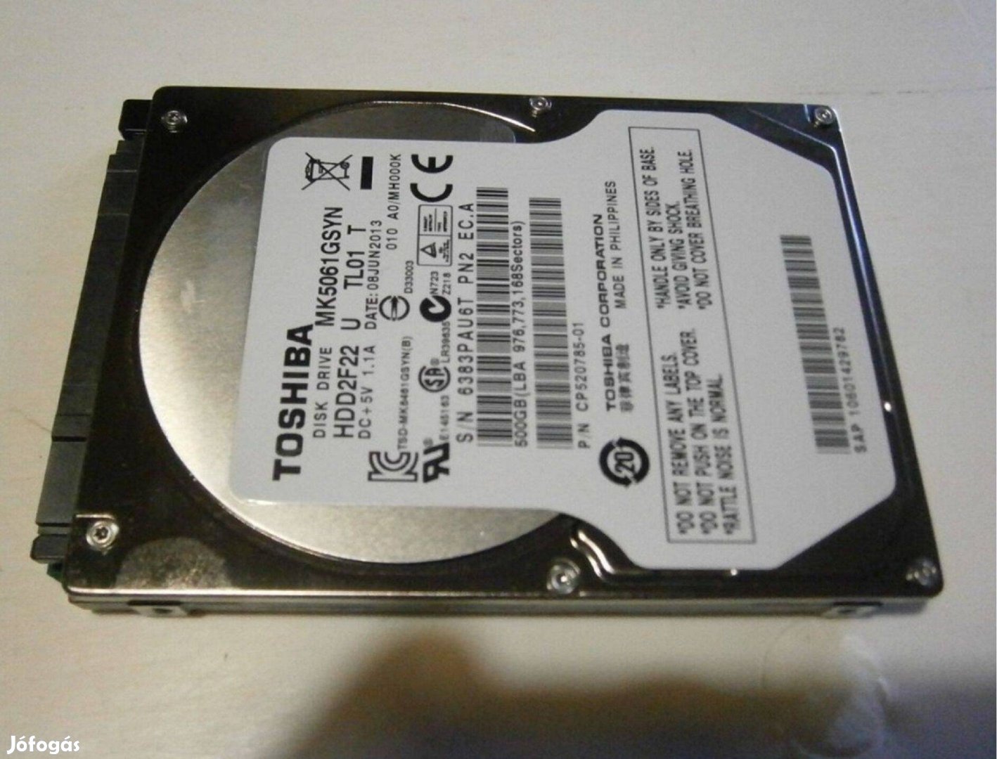 Eladó egy 2,5"-os, 500 GB-os Toshiba, notebookba való merevlemez (HDD)