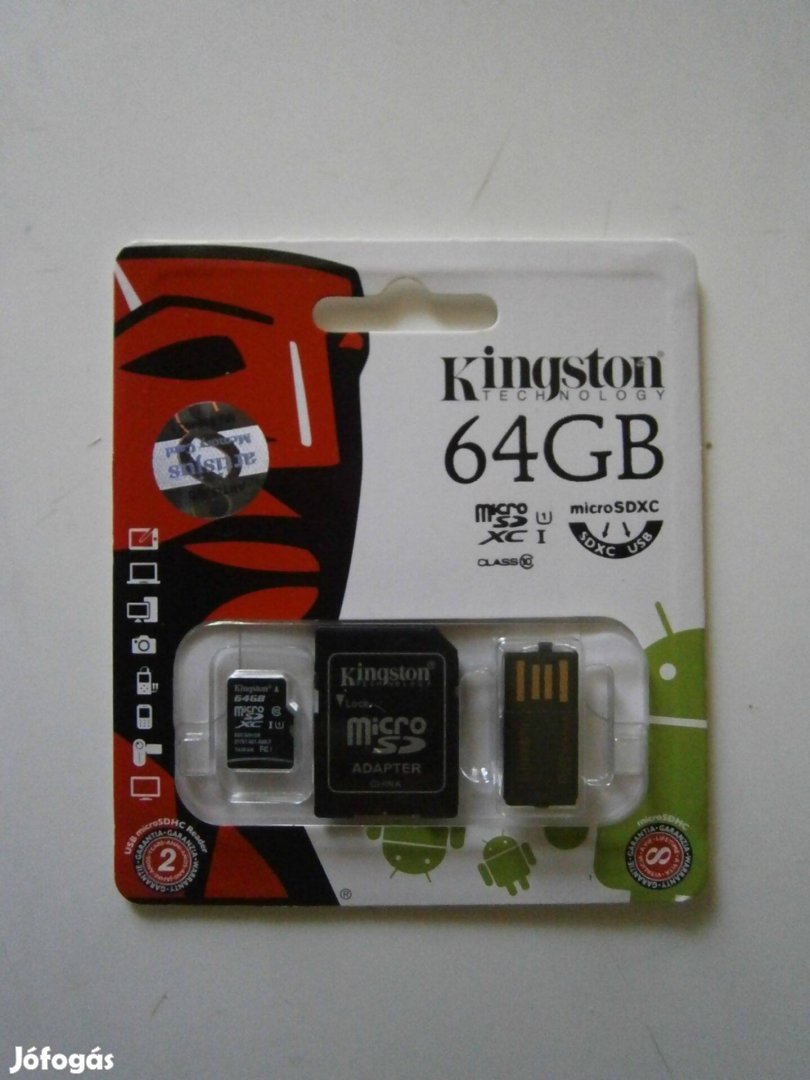 Eladó egy 64GB-os Kingston micro Sdxc kártya USB adapterrel