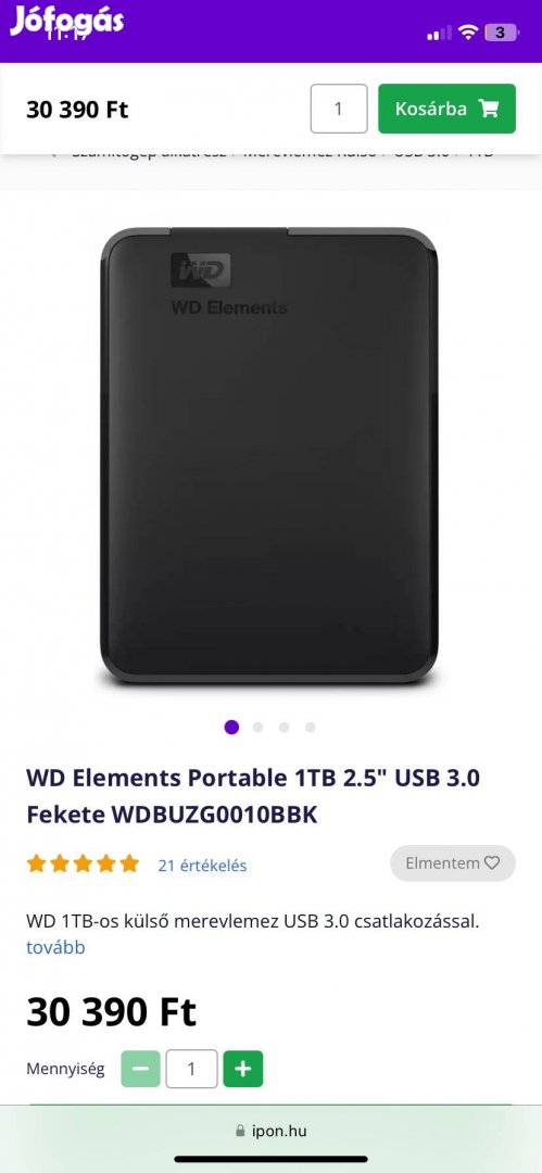 Eladó egy WD Elements 1tb  külső hdd