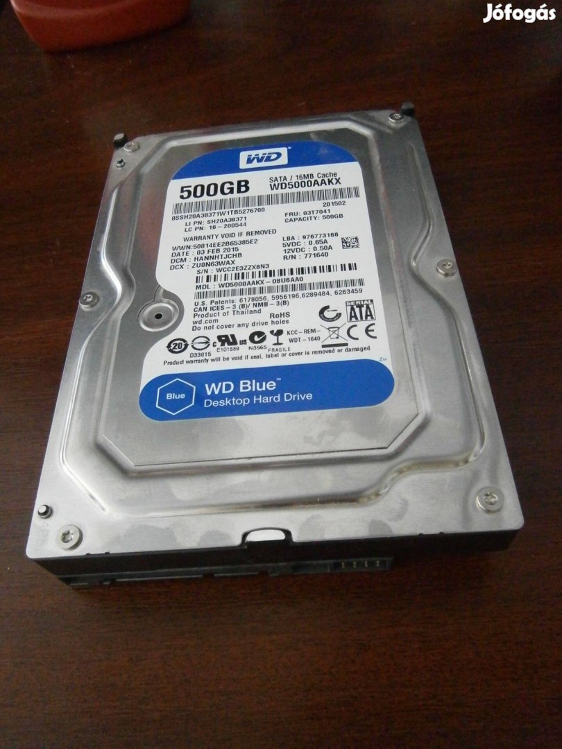 Eladó egy Western Digital 3,5"-os 500GB-os merevlemez (HDD)