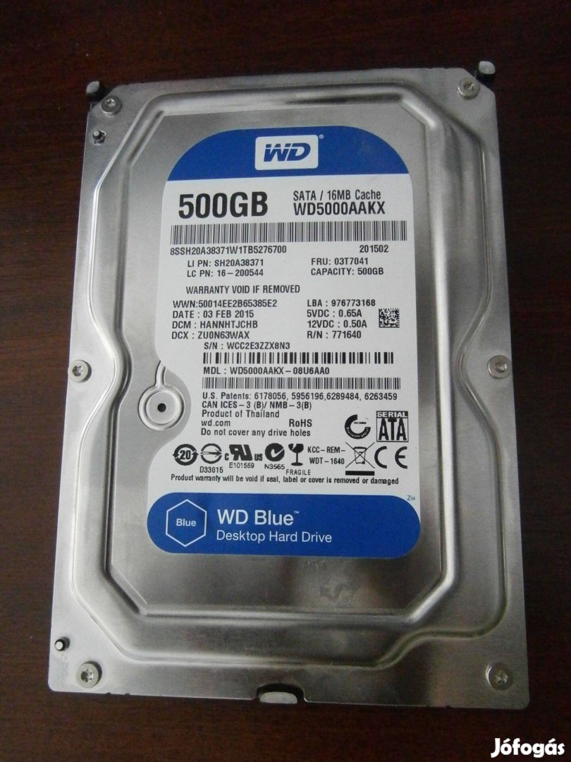 Eladó egy Western Digital 3,5"-os 500GB-os merevlemez (HDD)