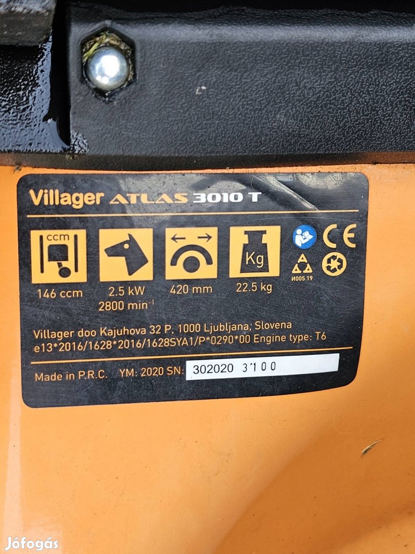 Eladó egy használt Villager Atlas 3010t benzinmotoros fűnyíró 