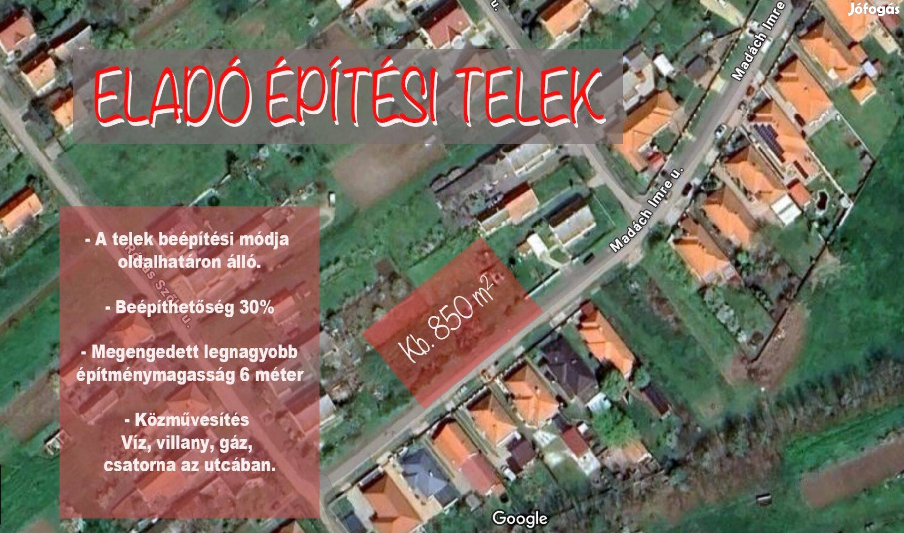 Eladó építési telek Tiszafüred (Madách utcában)