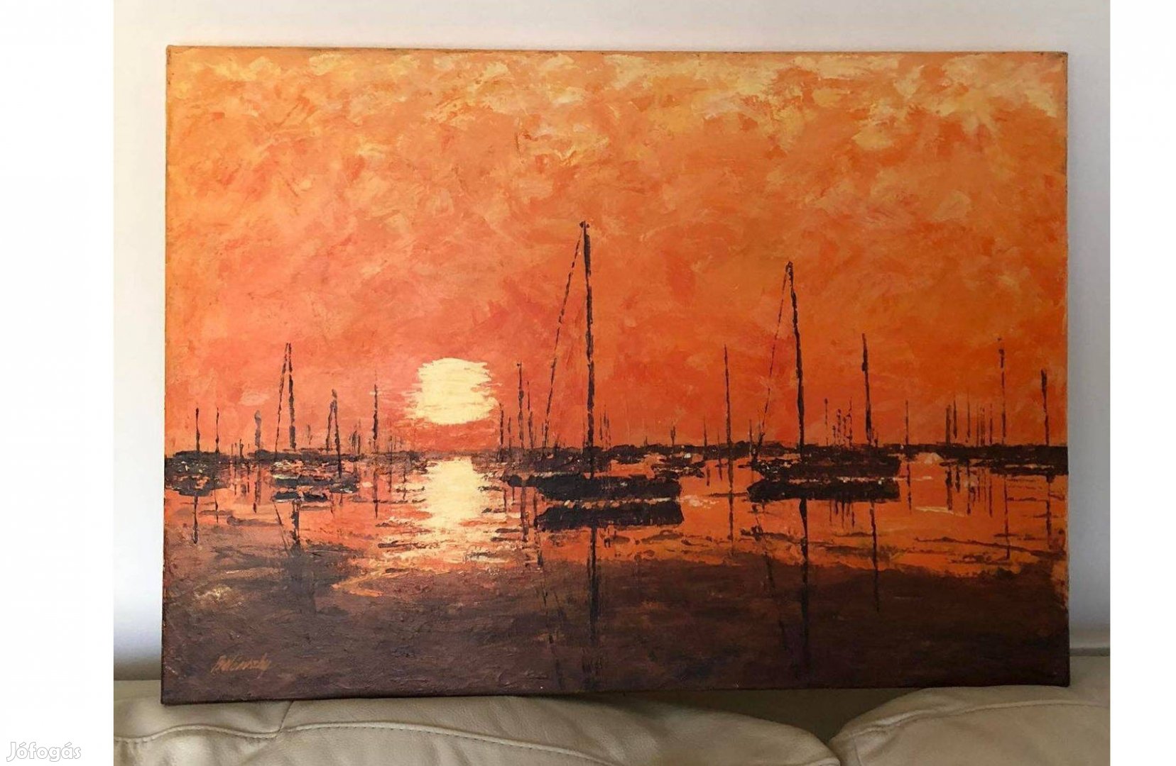 Eladó festmény Kikötő narancsfényben 50 X 70 cm