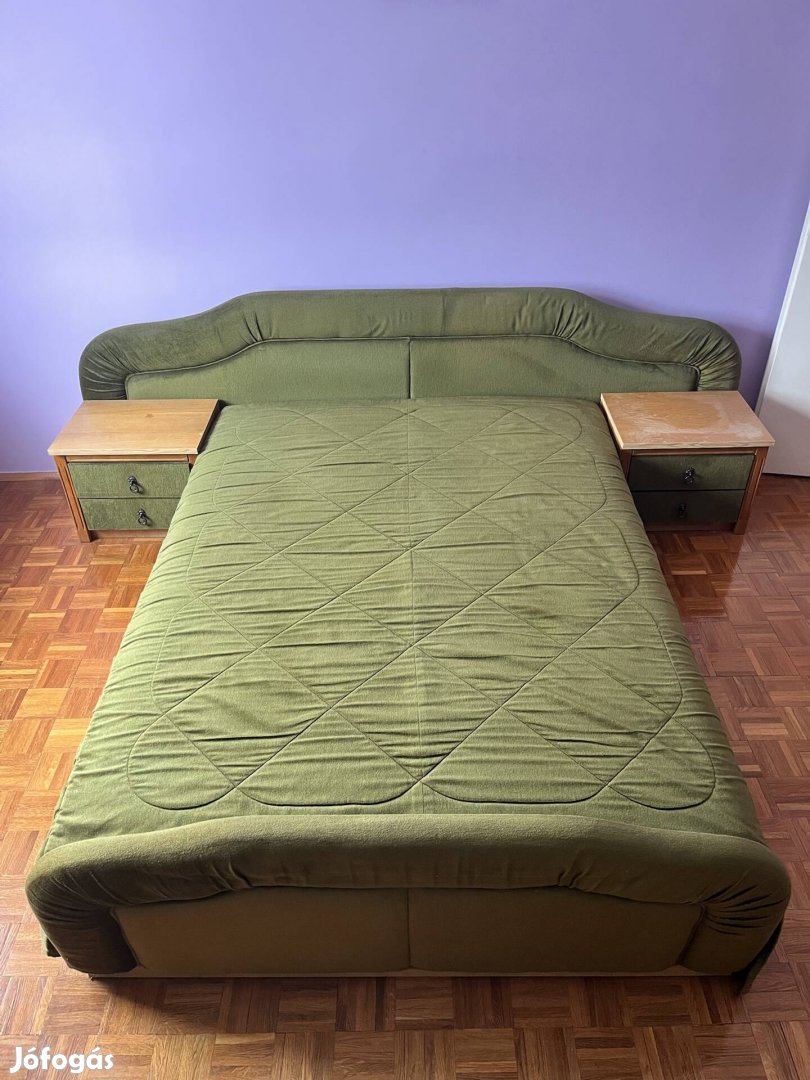 Eladó franciaágy 140x200 240x200 cm - sötétzöld, ágyneműtart