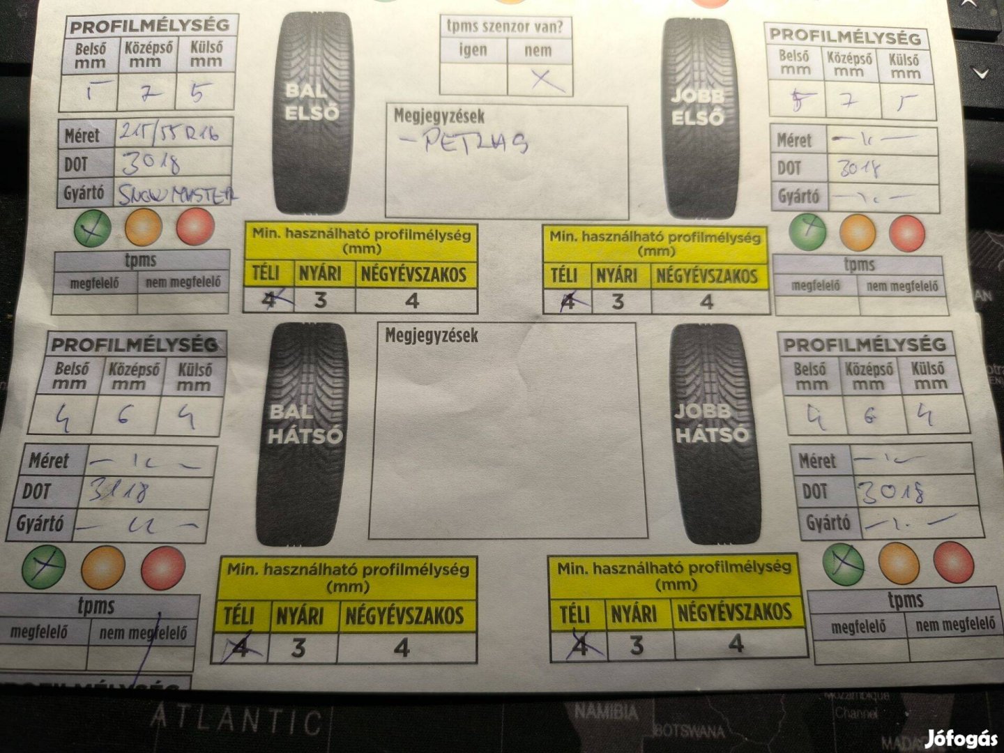 Eladó használt 215/55 R16 téligumi szett