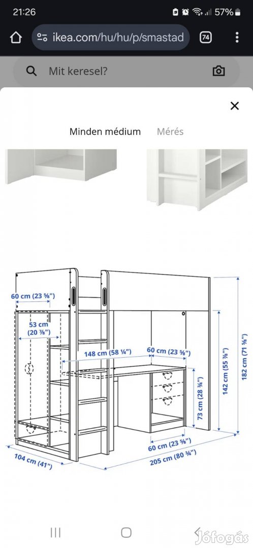 Eladó használt Ikea Smastad galériaágy