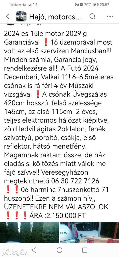 Eladó horgász csónak 