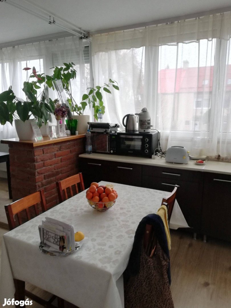 Eladó kertkapcsolatos, garázsos téglalakás Nyíregyháza