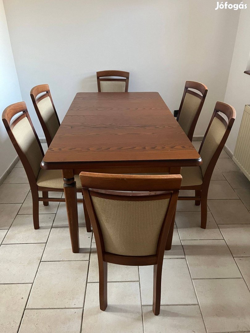 Eladó klasszikus étkezőgarnitúra bővíthető asztal + 6 fa szék
