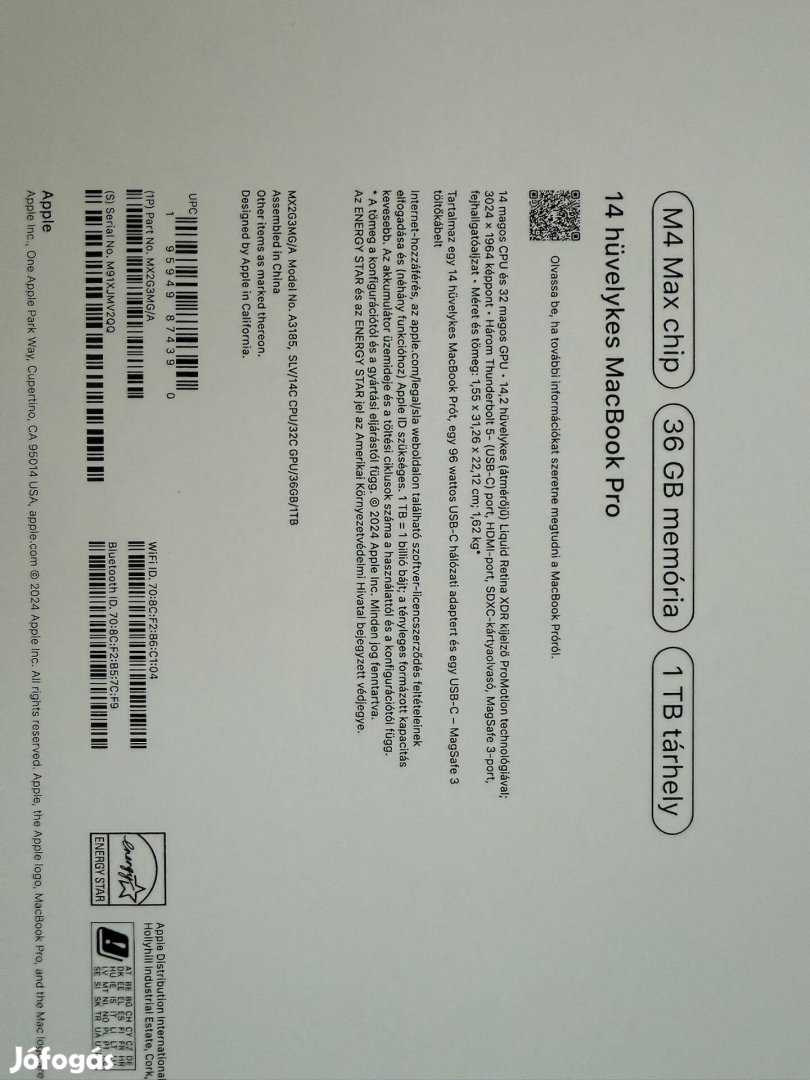 Elado macbook pro m4 max chip 36gb 1t