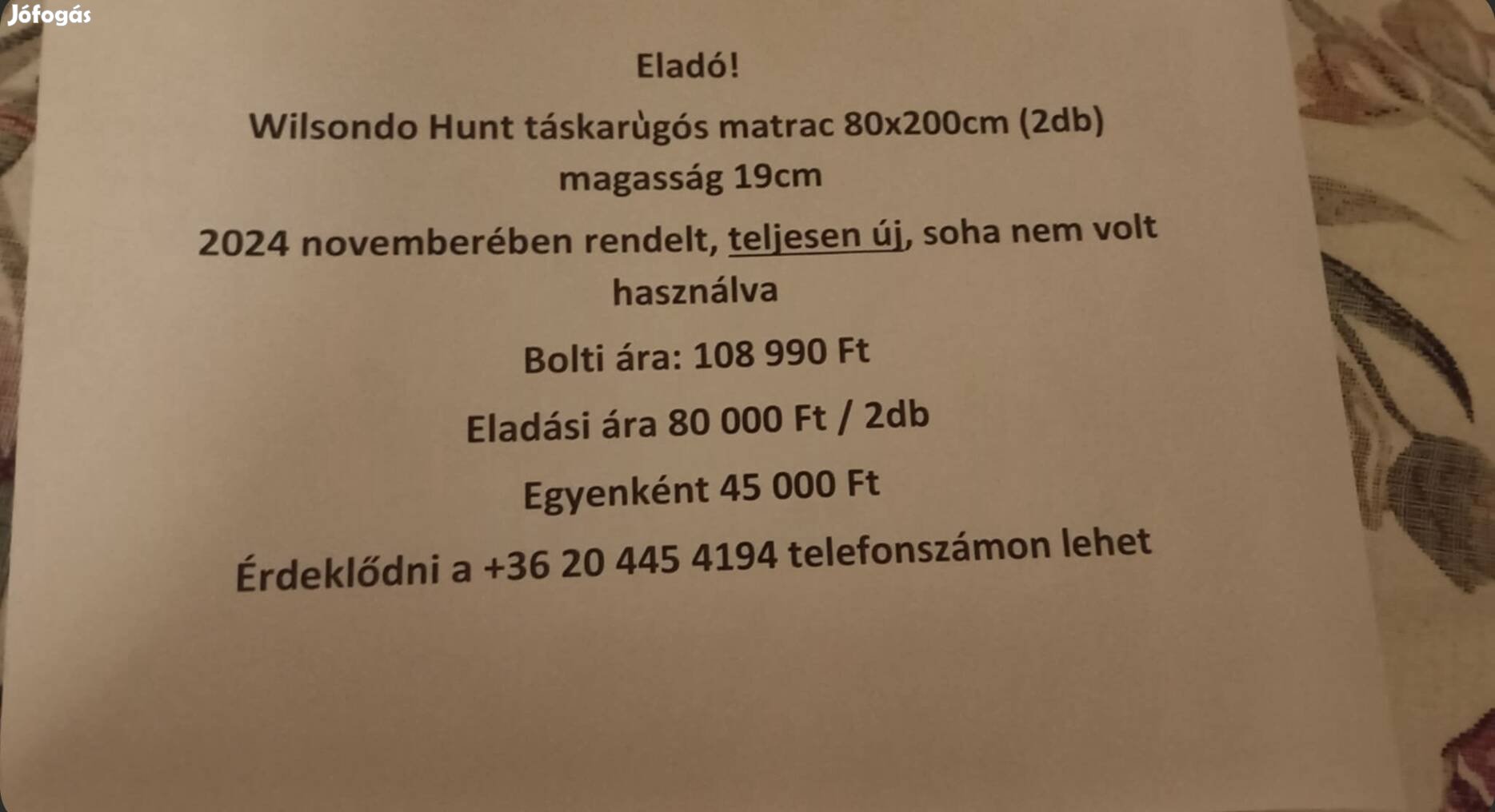 Eladó matrac,80*200-as új,táskarugós,