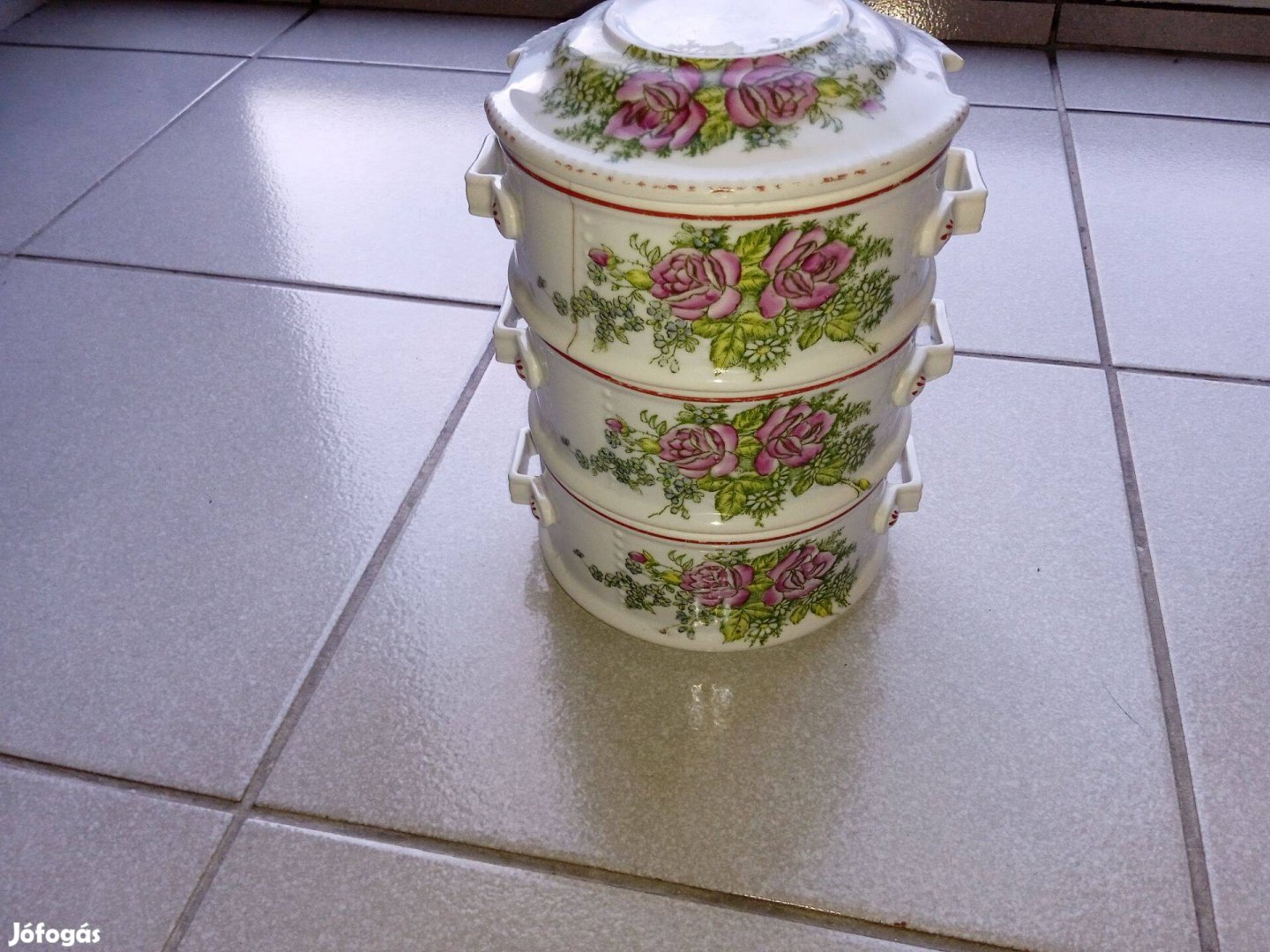 Eladó régi virágos porcelán ételhordó