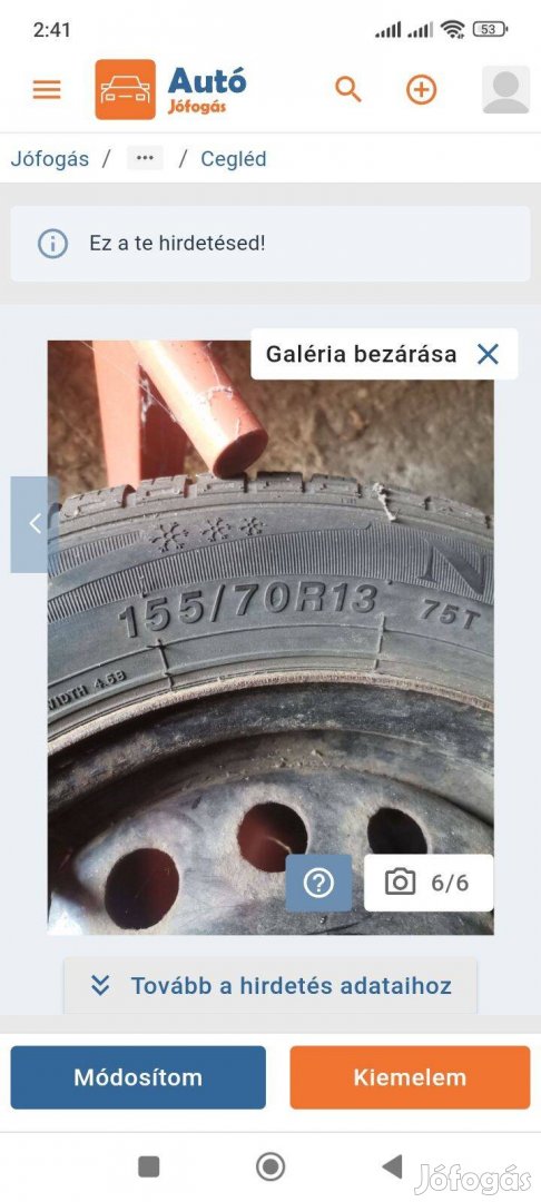 Eladó tél8 gumik