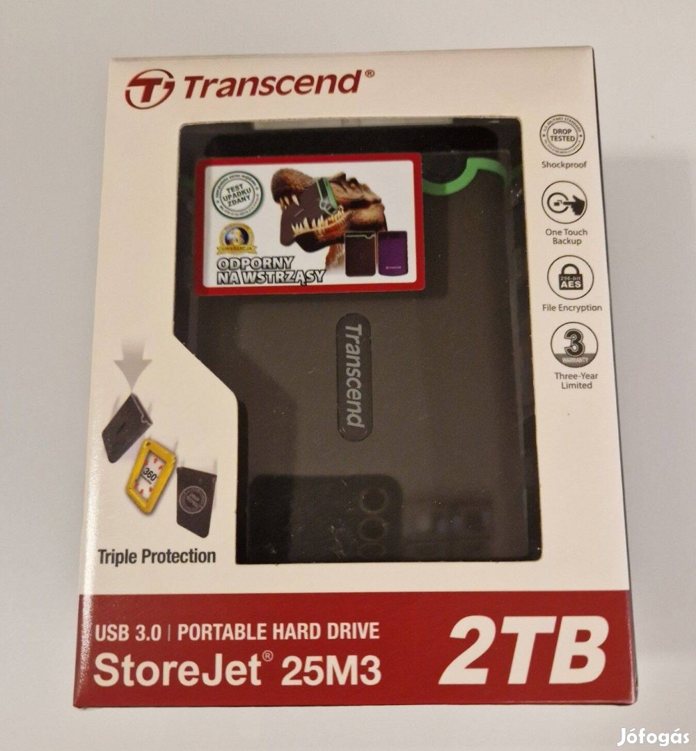 Eladó új Transcend Storejet 25M3 2TB-os külső winchester