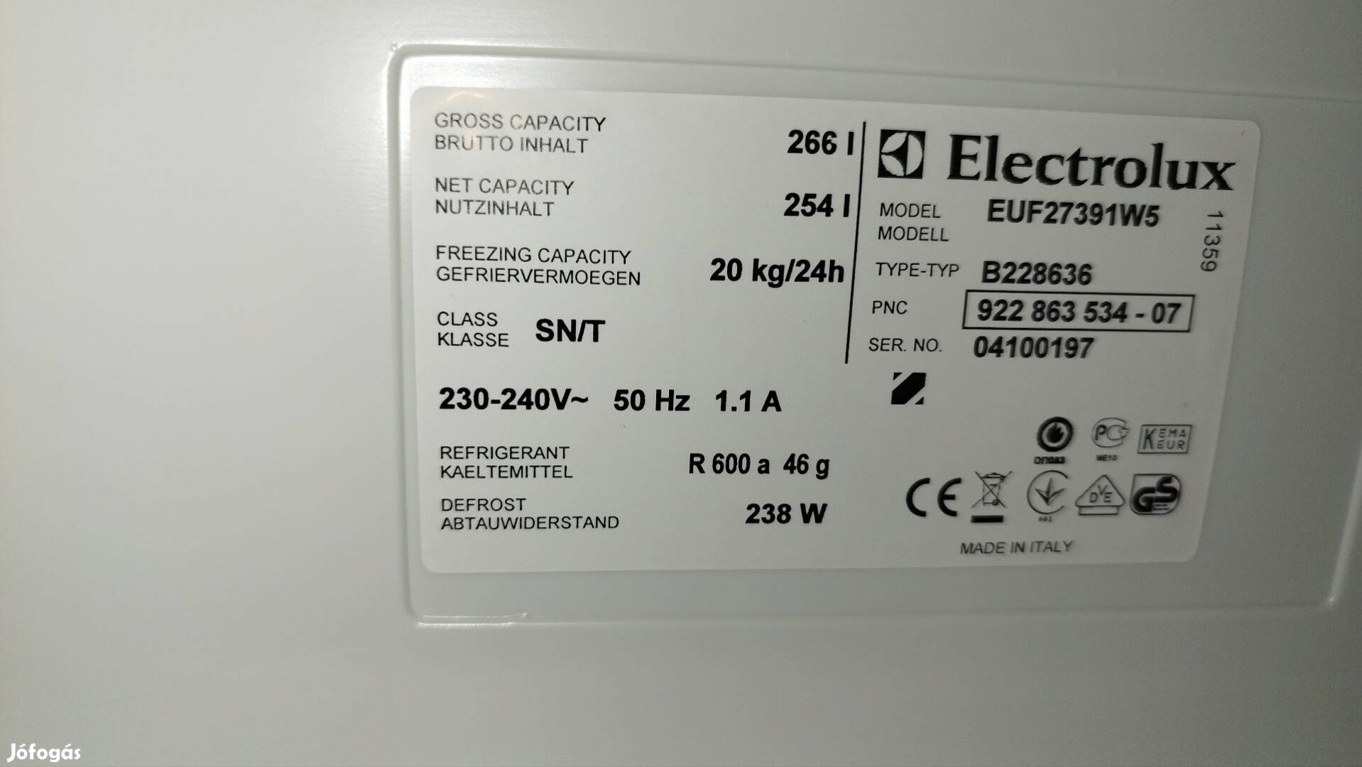 Electrolux 266  literes fagyasztószekrény garanciával 