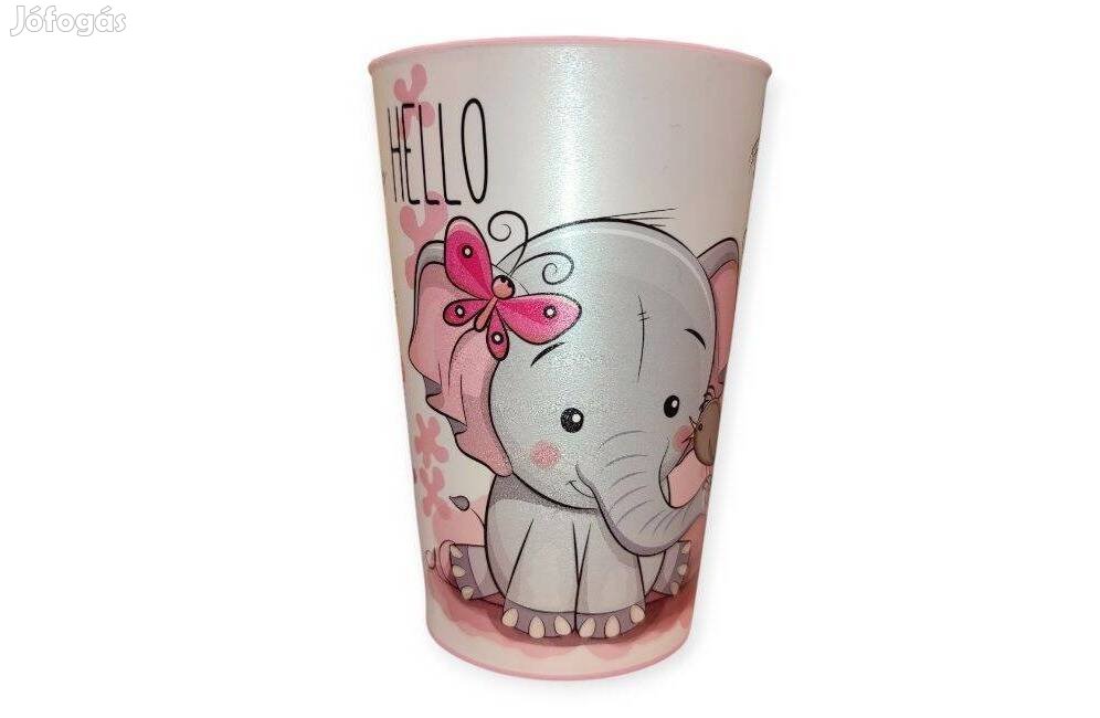 Elefánt mintás rózsaszín műanyag pohár 340 ml