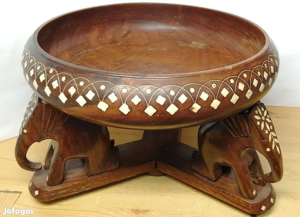 Elefántos csontintarziás gyümölcstál, kínáló Indiából