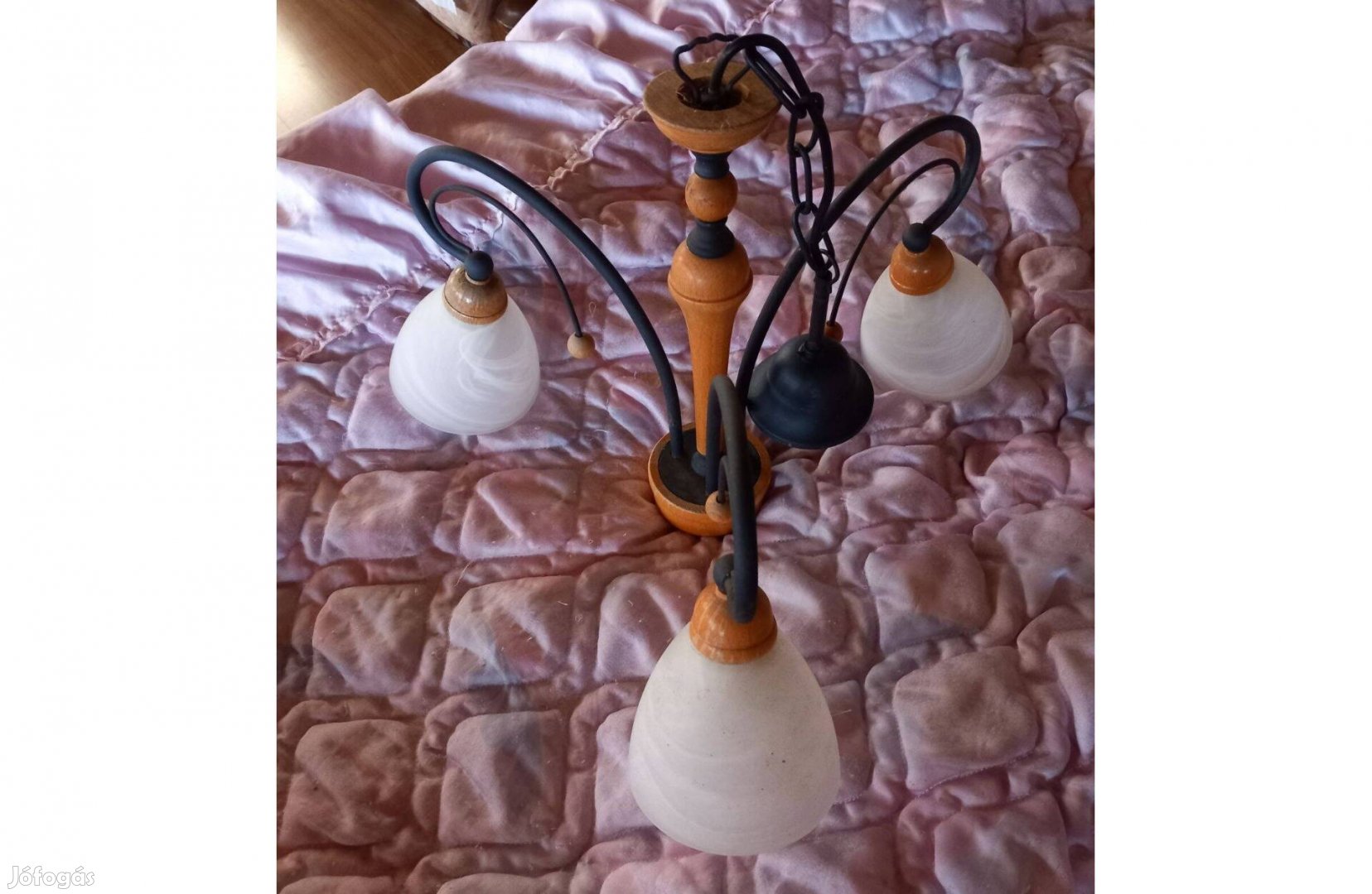 Elegáns 3 ágú fa - fém csillár, függő lámpa, 37 cm magas