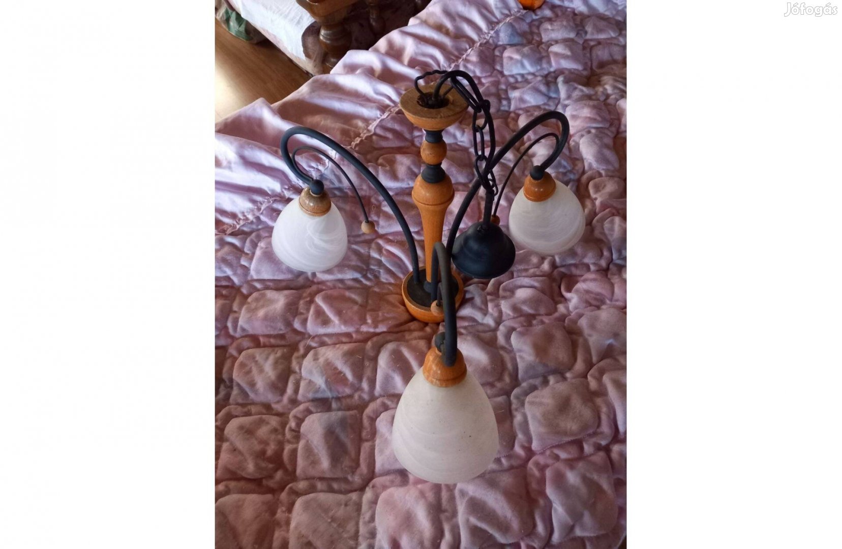 Elegáns 3 ágú fa - fém csillár, függő lámpa, 37 cm magas