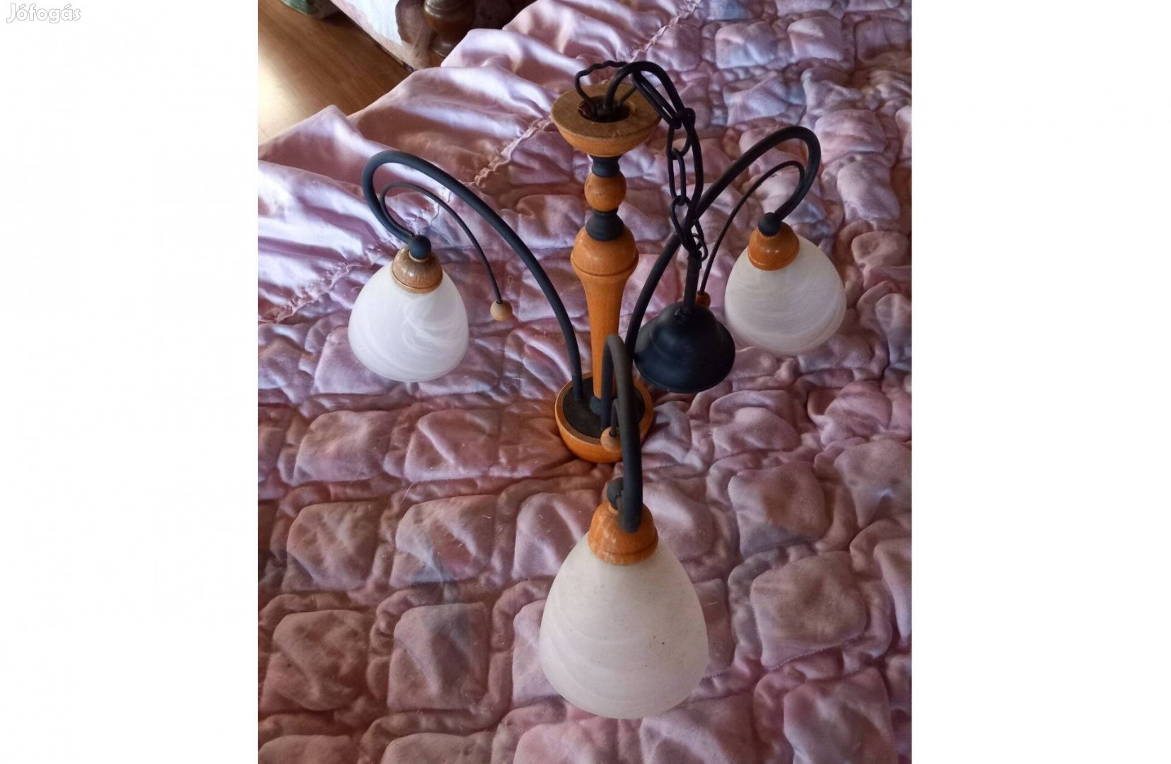 Elegáns 3 ágú fa - fém csillár, függő lámpa, 37 cm magas