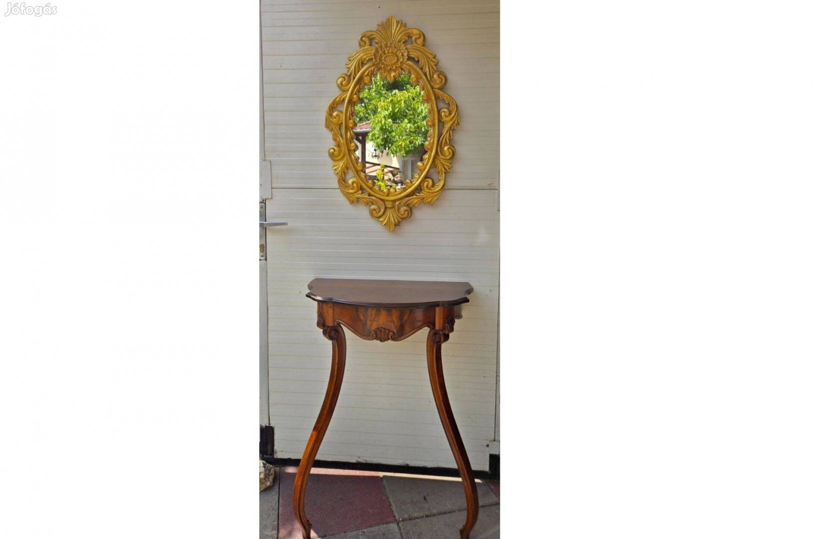 Elegáns arany barokk fa fali tükör szép régi konzollal