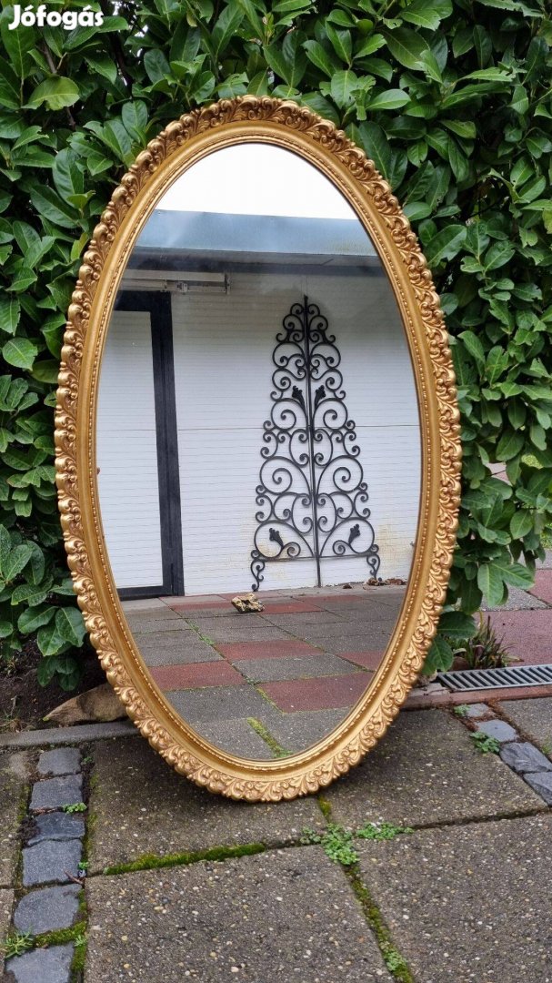 Elegáns nagy ovális fa keretes fali tükör 120×70 cm