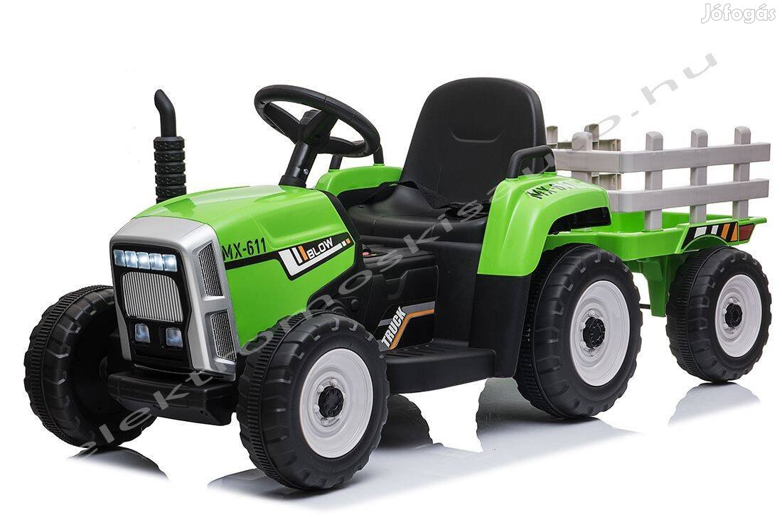 Elektromos Utánfutós Traktor 12V egyszemélyes zöld kisautó