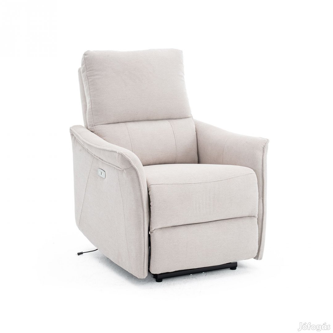 Elektromos, dönthető relax fekvőfotel, vászon szövet (bézs)