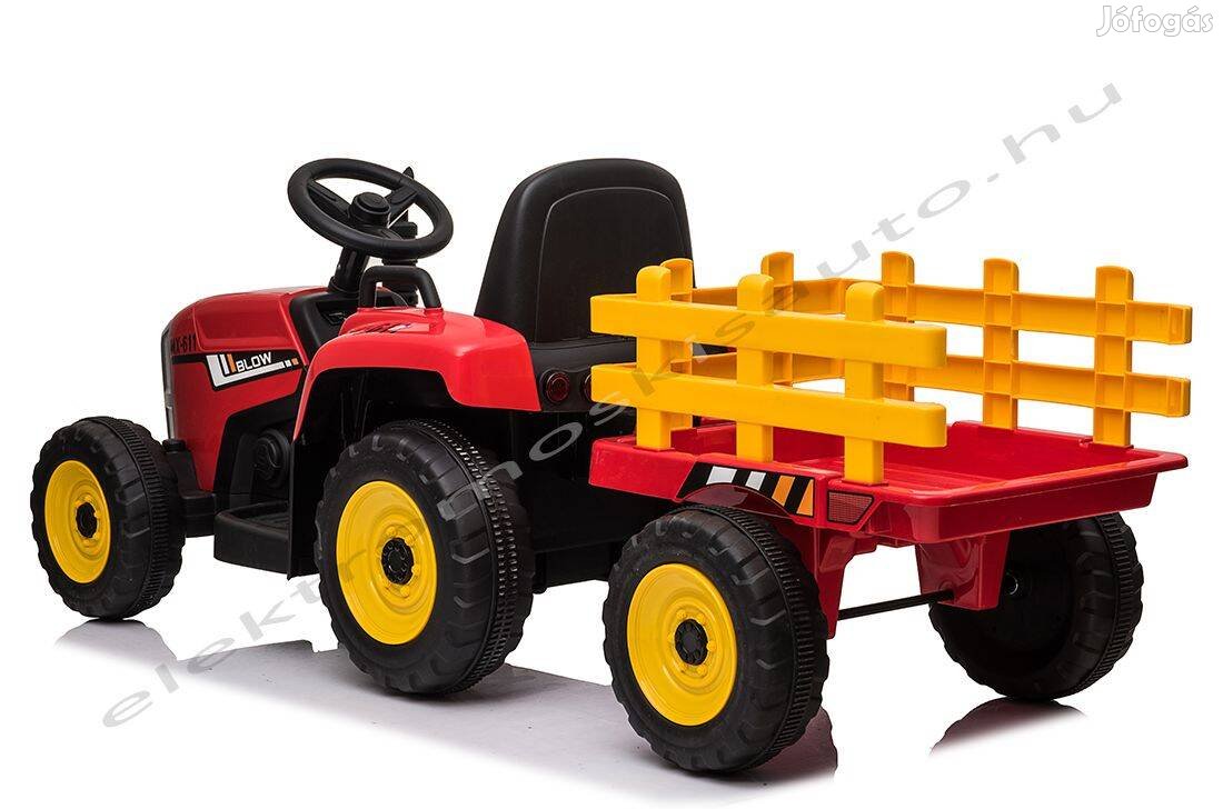 Elektromos kisautó - Traktor 12V + trailer piros 1 személyes
