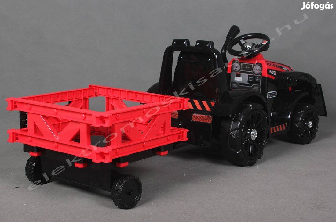 Elektromos kisautó - Traktor 6V + trailer piros egyszemélyes