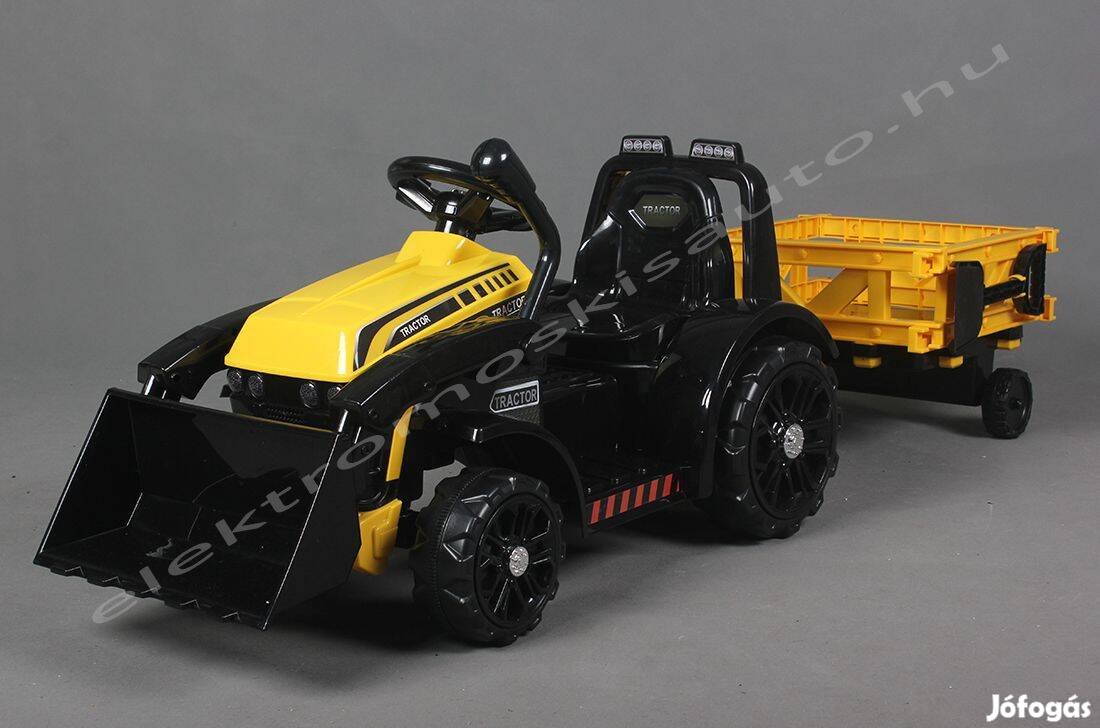 Elektromos kisautó - Traktor 6V utánfutóval 1személyes sárga