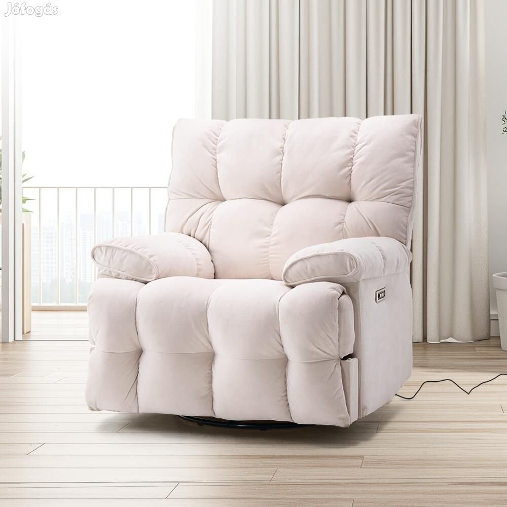 Elektromos relax fotelágy ringató, forgatható bézs bársony szövet