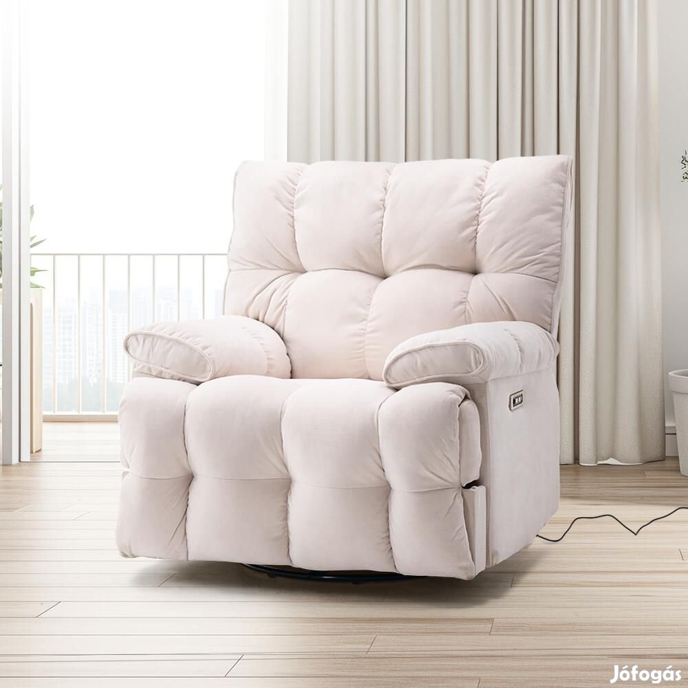 Elektromos relax fotelágy ringató, forgatható bézs bársony szövet