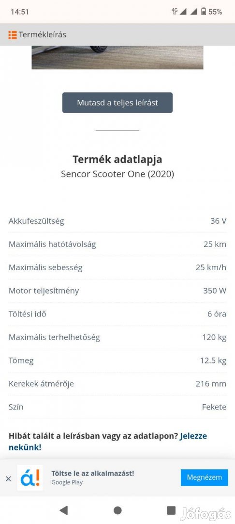 Elektromos roller Sencor one s20