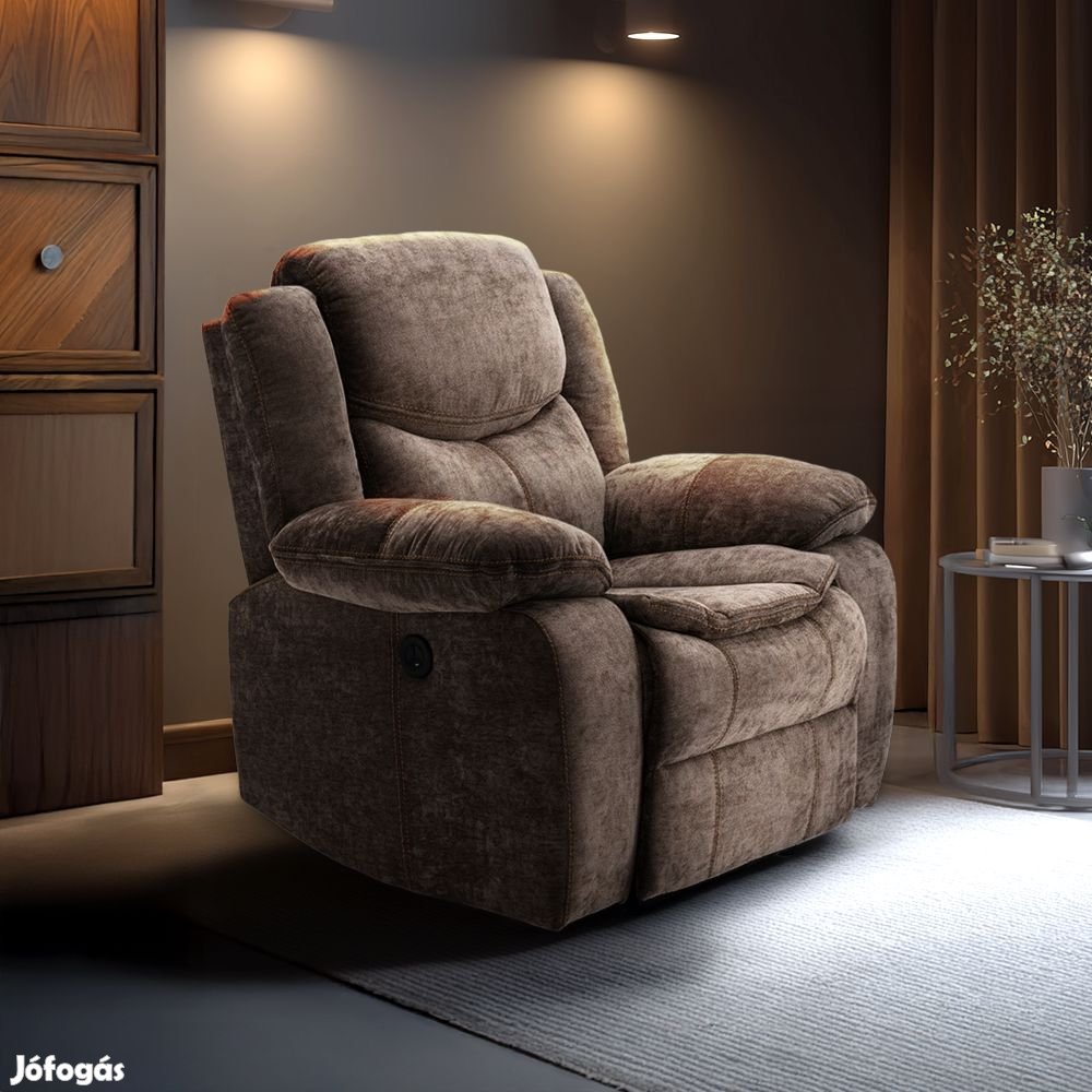 Elektromosan dönthető relax fekvőfotel, zsenília szövet (barna)