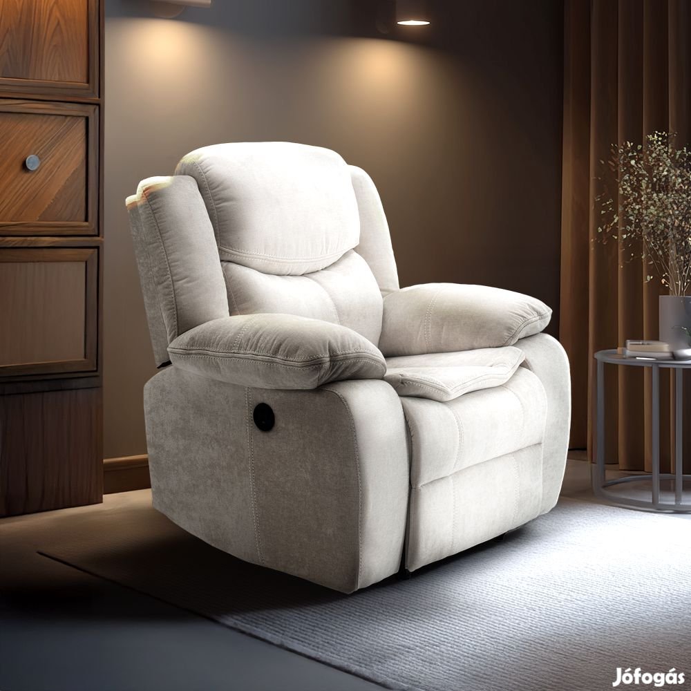 Elektromosan dönthető relax fekvőfotel, zsenília szövet (bézs)