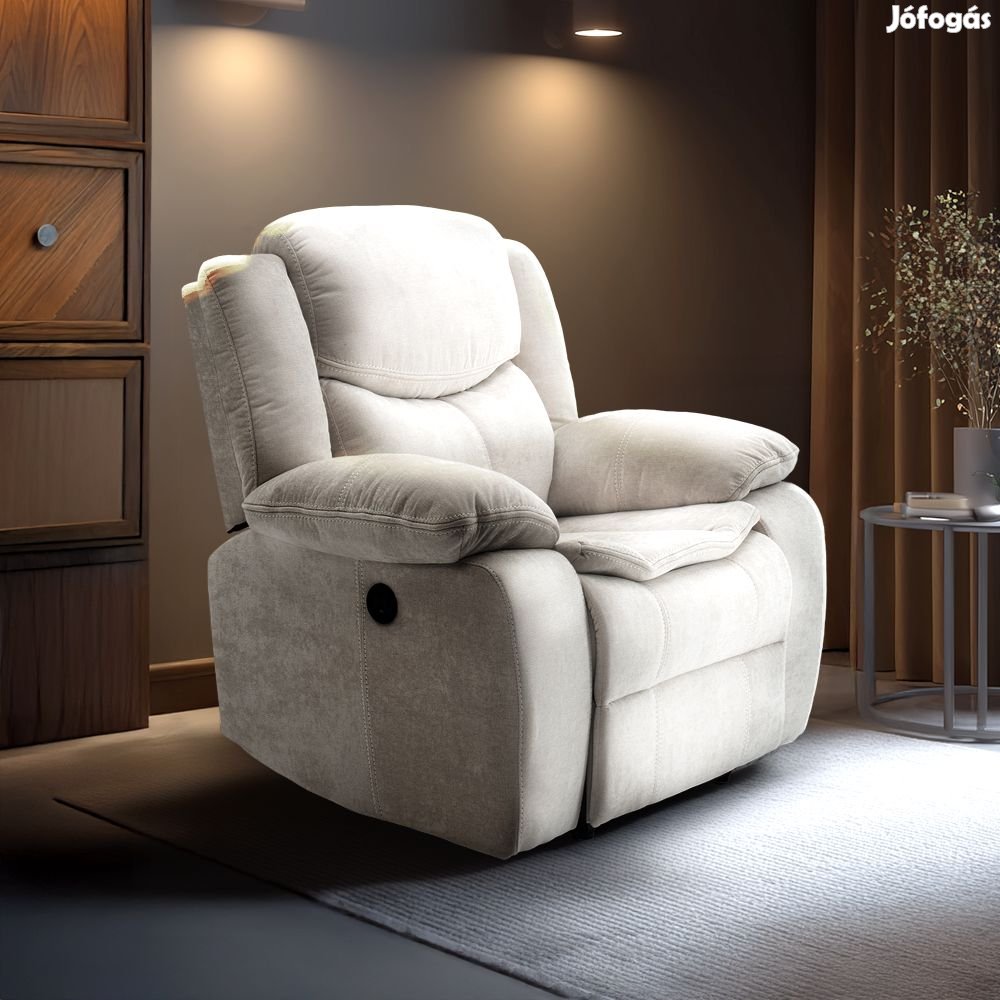 Elektromosan dönthető relax fekvőfotel, zsenília szövet (bézs)