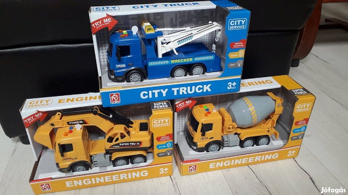 Elemes autómentő, markolós autó, betonkeverő