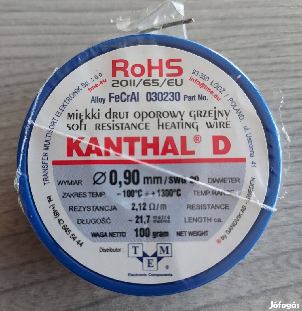 Ellenállás huzal 0,9mm, Kanthal D, cekász