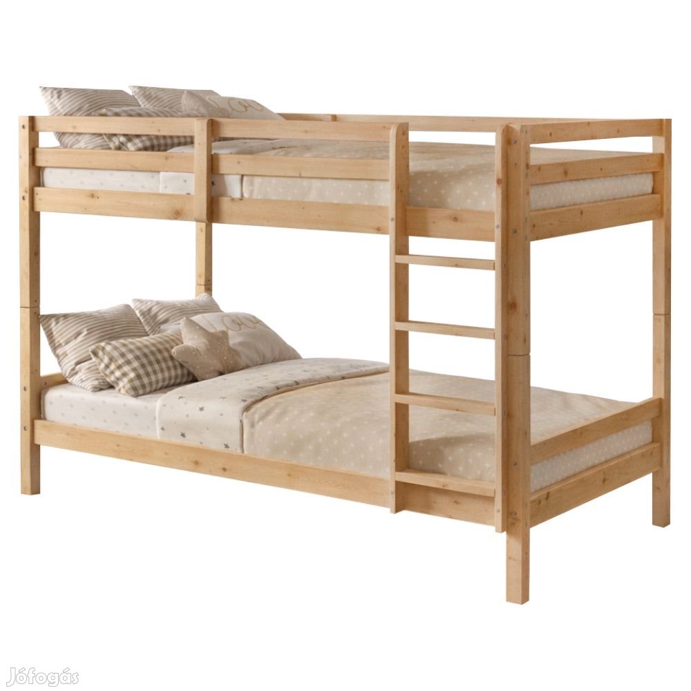 Emeletes ágy, 90x200, tömör fa, natúr, INEZA