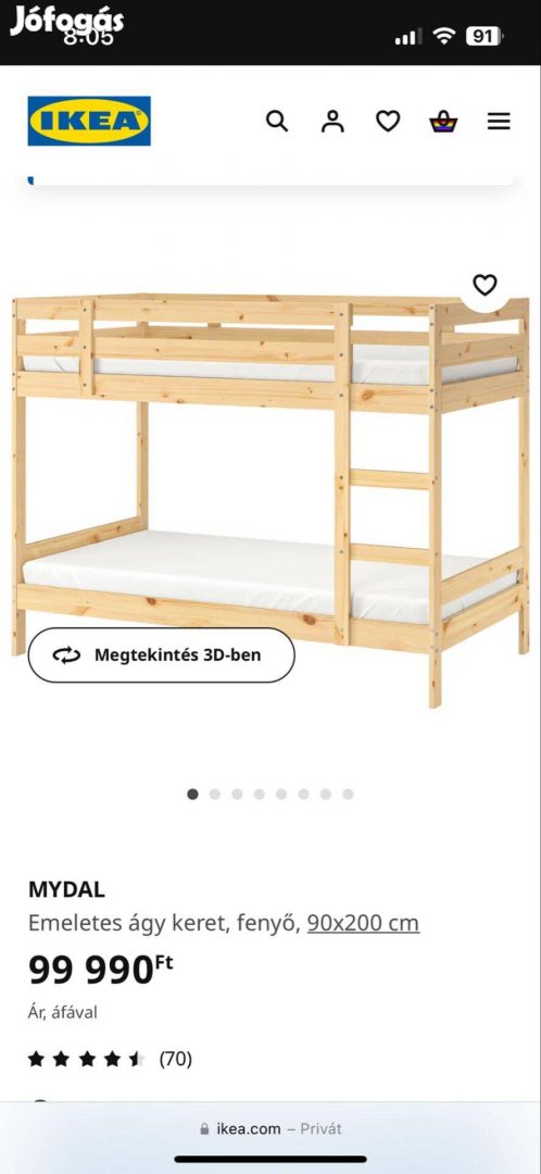 Emeletes ágy, Ikea 90*200