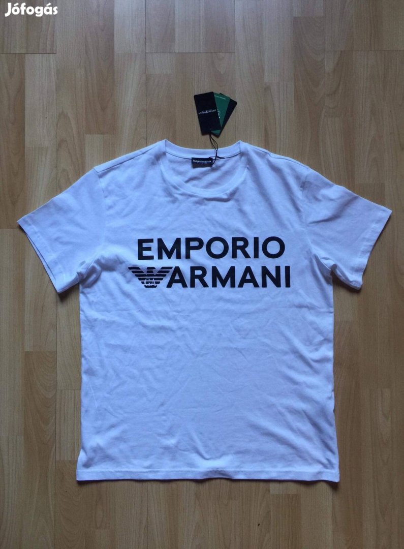 Emporio Armani - EA - Nagy márkalogós, fehér, férfi pamutpóló.